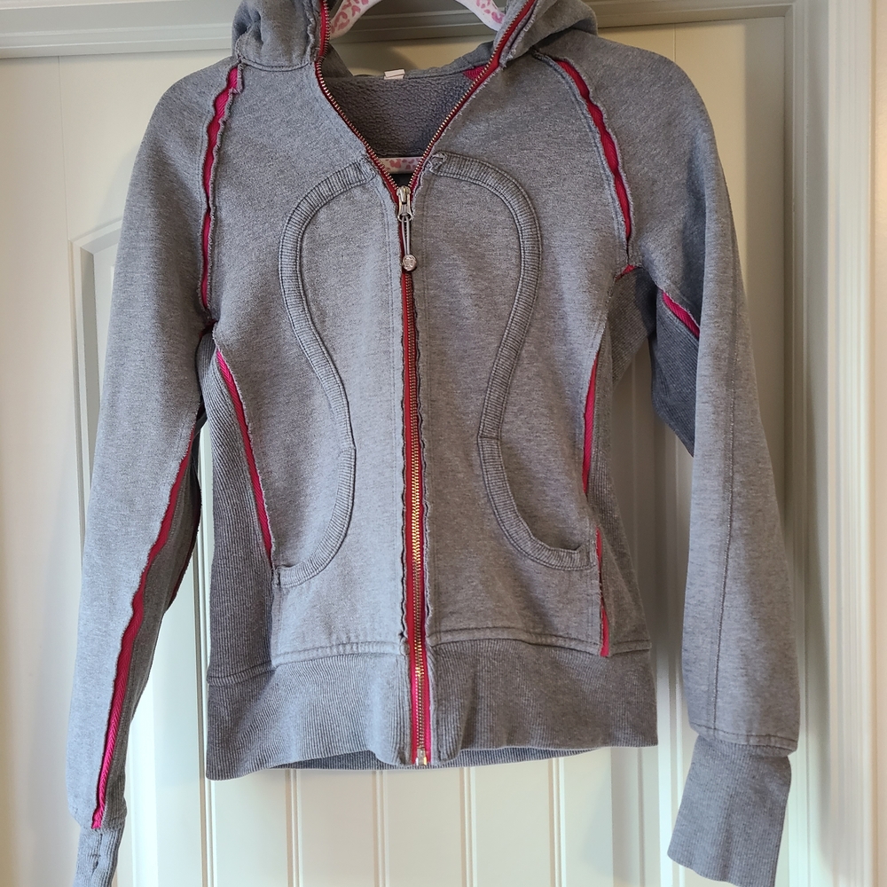 Scuba Hoodie Light Grey with Pink Trim